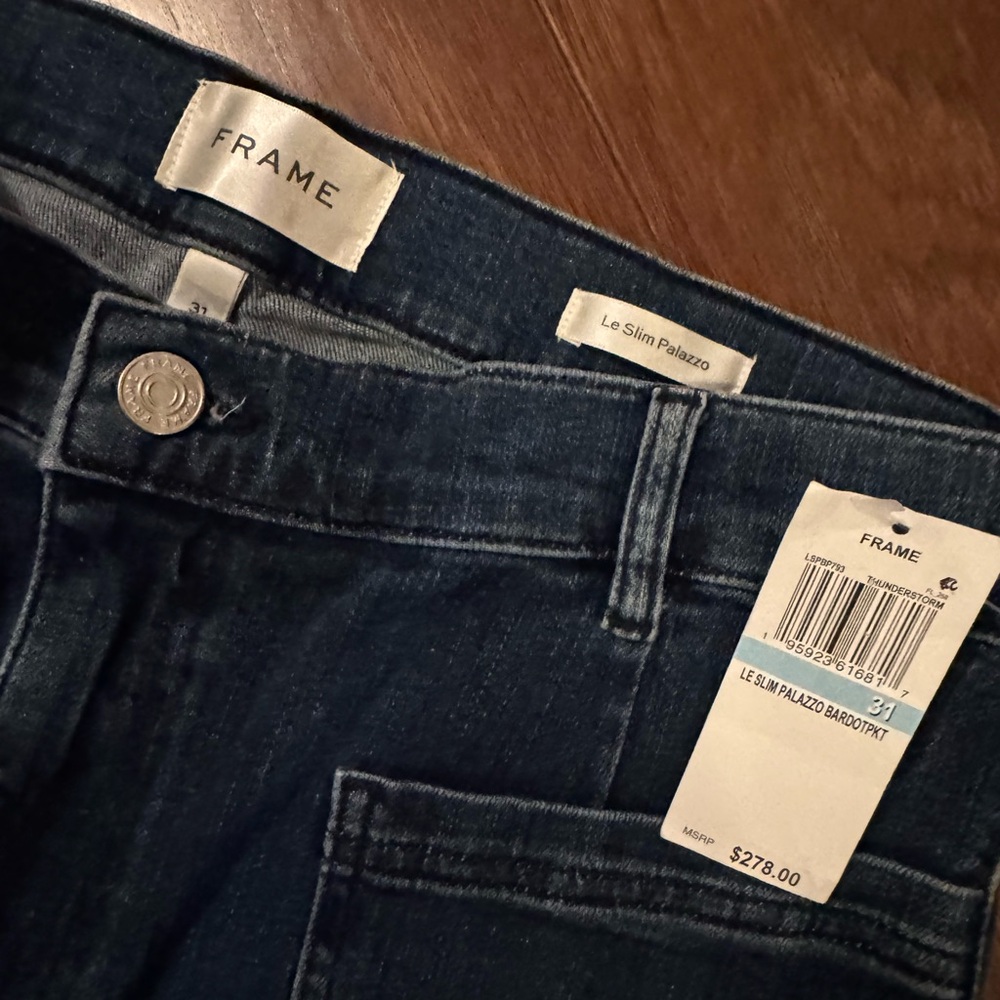 Frame Denim Le Slim Palazzo Jeans in Dark Blue